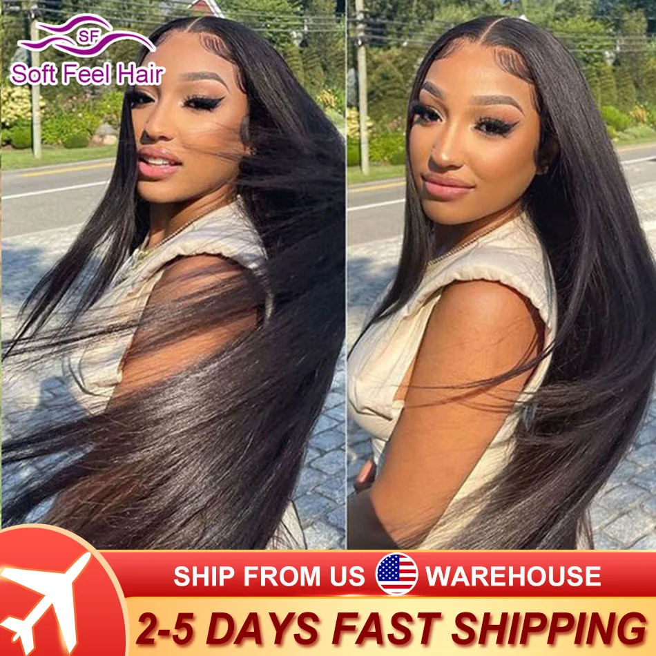 5x5 Bone Straight Lace Closure Wigs HD Transparent Human Hair Lace Wig With Baby Hair Pre Plucked Wig Natural Color Remy Hair