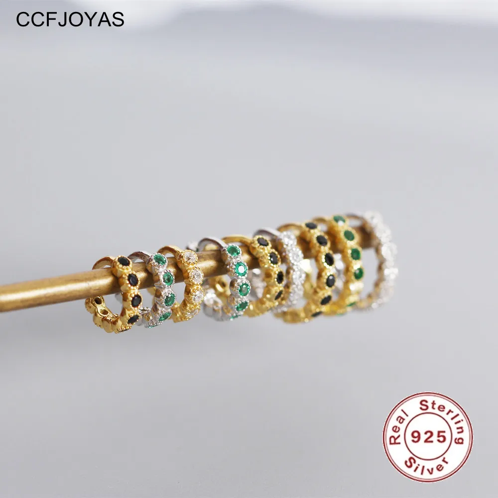 

CCFJOYAS 925 Sterling Silver 5.5mm/6.5mm/8.5mm Small Hoop Earrings Women Minimalist White/Green/Black Color Zircon CZ Earrings