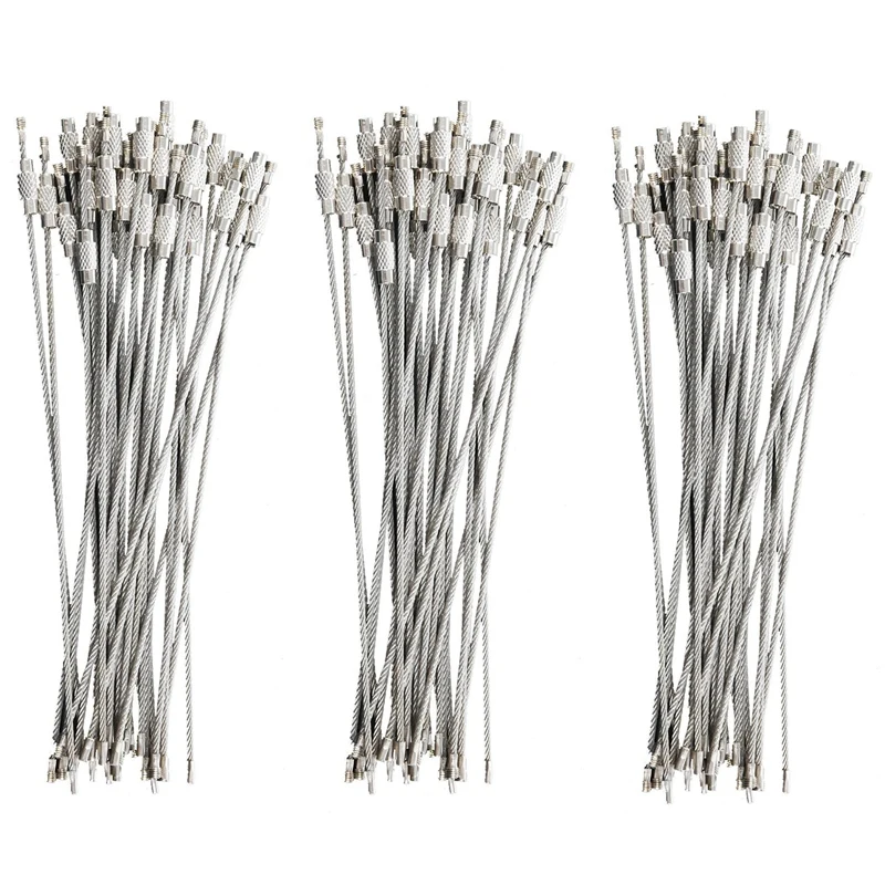 

New-90Pcs Stainless Steel Screw Locking Wire Keychain Cable Key Rings Outdoor Accessory