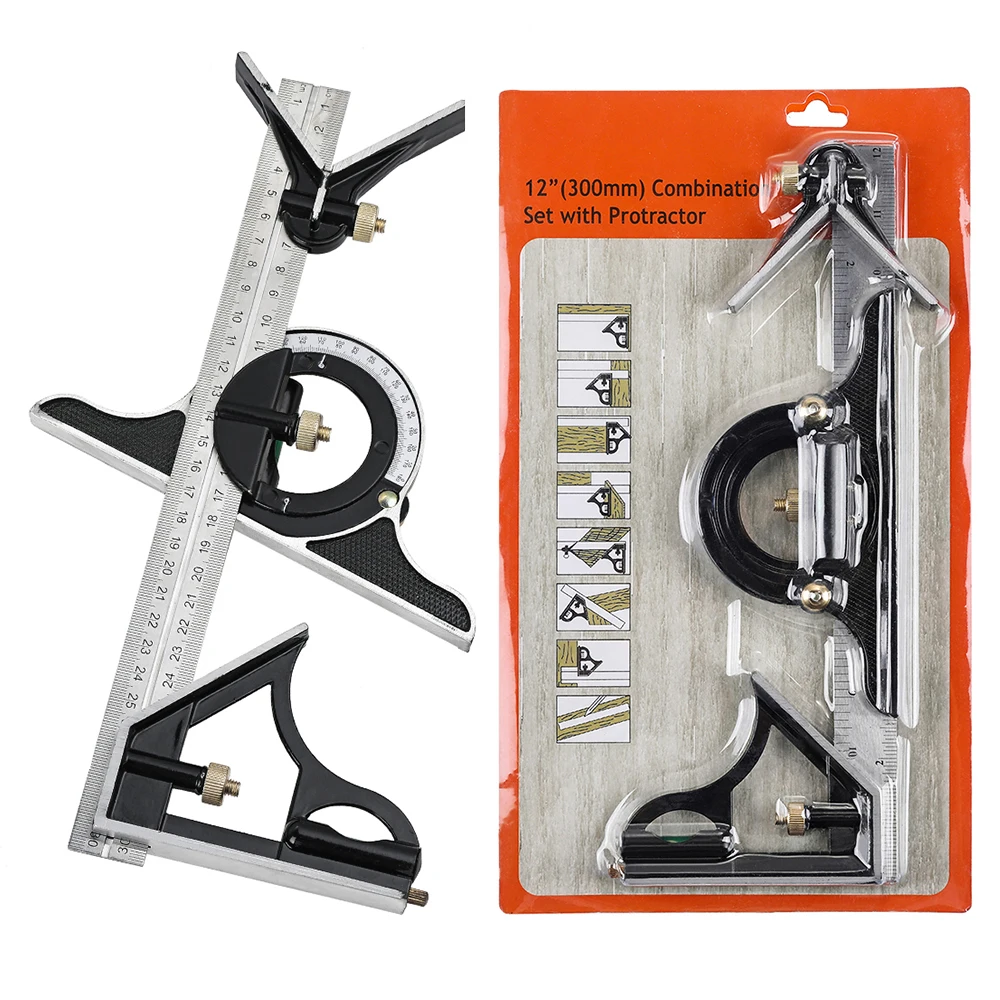 

3 In 1 Square Angle Ruler Set Engineers Adjustable Multi Combination Right Angle Ruler Protractor Measuring Tools Set