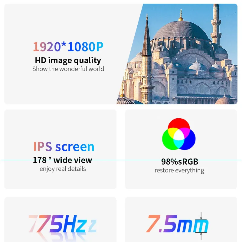 Чуифав 23.8-дюймовый монитор IPS-дисплей FHD 178° широкий обзор 1920x1080 разрешение 75 Гц игровой для компьютера ноутбука.