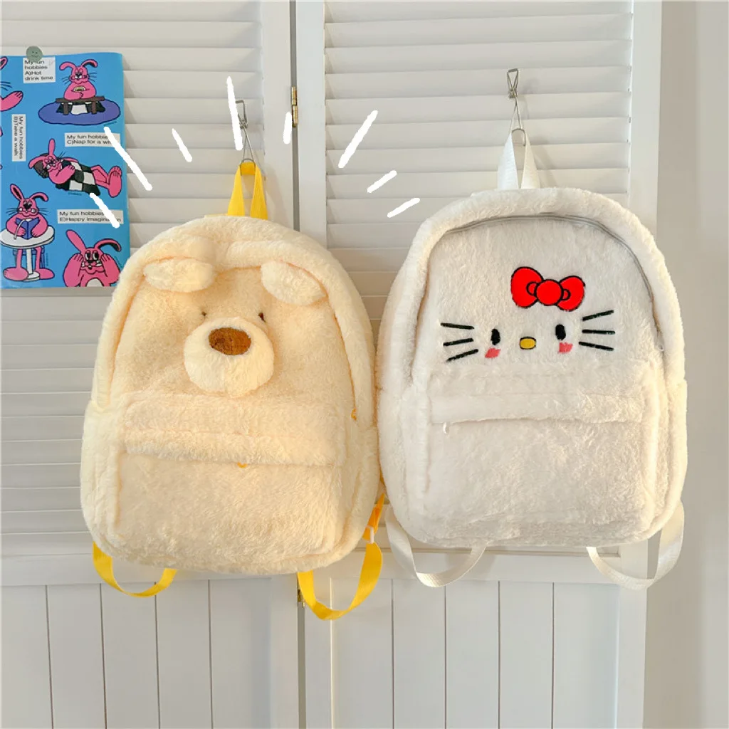 

Japanese Fresh and Sweet Large-capacity Kuromi Furry Backpack Cute Bear Student Class Soft Girl Girl Backpack