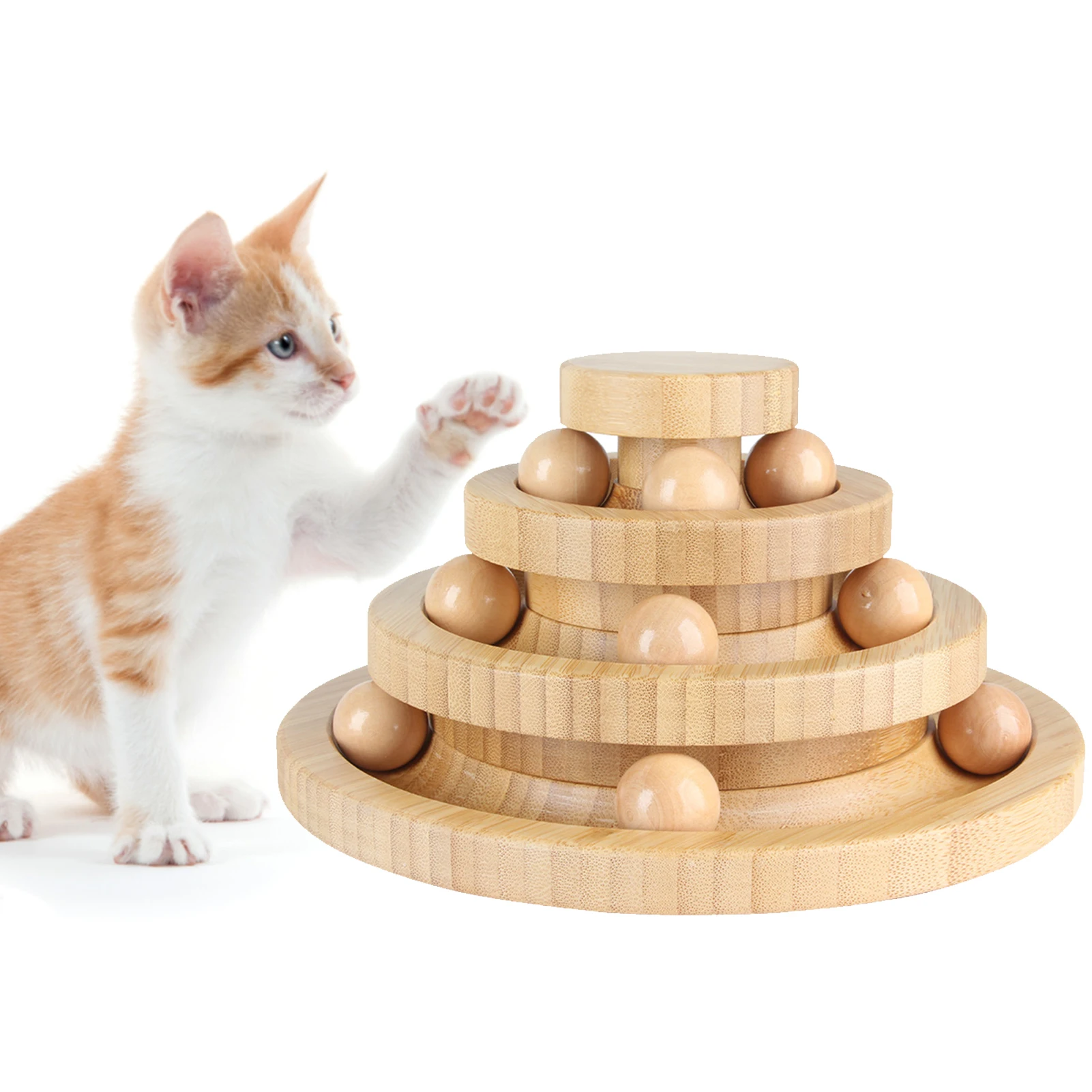 

Kitten Toys Cat Roller Ball Toy With Bamboo Frame 3-Level Turntable Cat Puzzle Toys For Indoor Cat Gifts For Your Cats