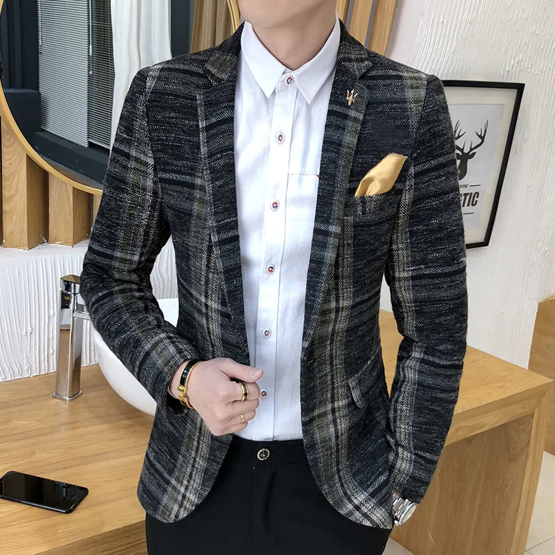 

2022 Men's Blazer Slim Design Korean Style Elegant Men's Blazer Comfortable Quality Masculino Button Wedding Casual Men's Blazer