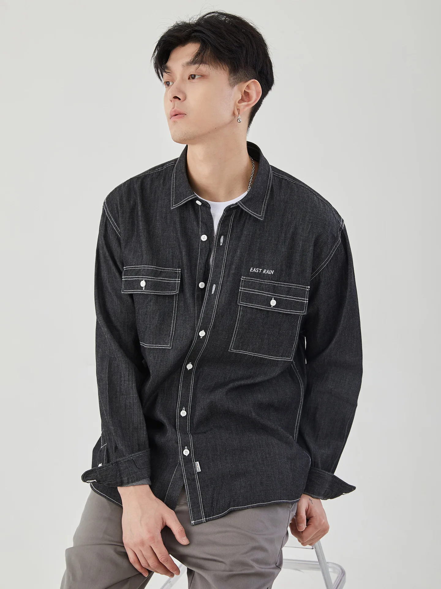 

Модная мужская Осенняя японская рубашка с несколькими карманами и надписью 2022, кардиган с вышивкой и длинными рукавами, повседневная мужская рубашка, Топ