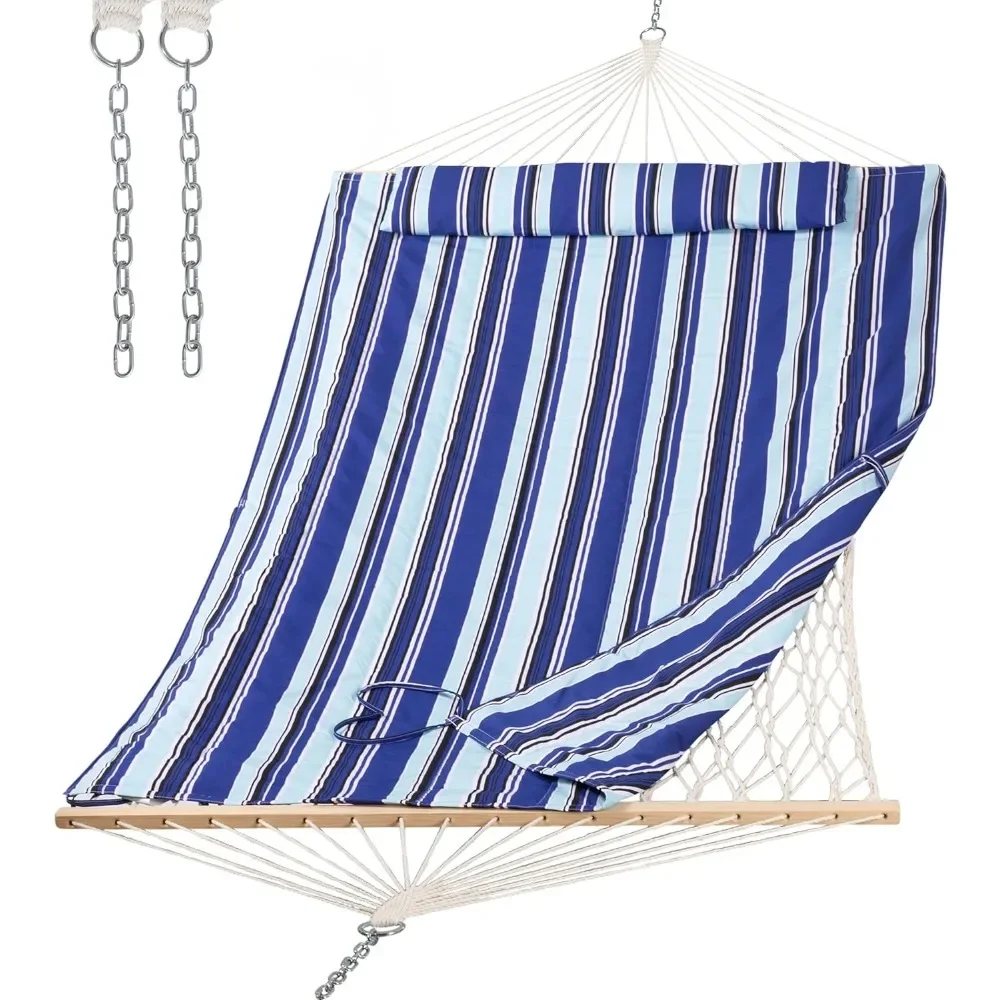 Гамак для 2 человек с распоркой из твердой древесины уличный веревочный гамак