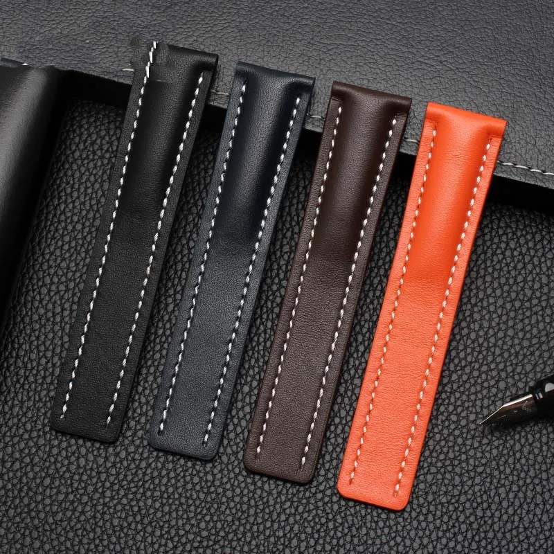 22/24mm Fit for Breitling Strap Italy Genuine Leather watch band Premier B01 Colt Chronograph Avenger AVIATOR 8 316L buckle Logo