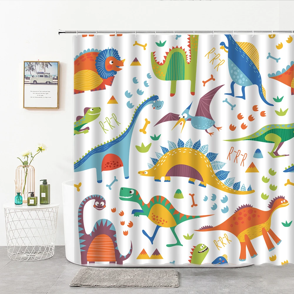 

Cartoon dinosaur shower curtain children's room decoration cloth toilet bathroom curtain home decoration curtain with hook
