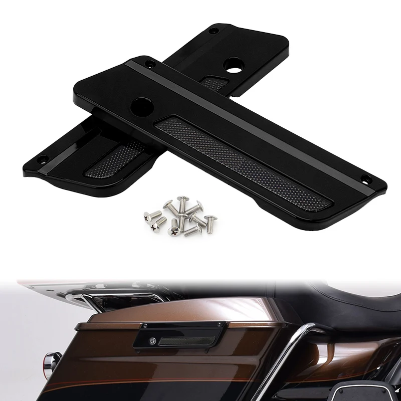 

Motorcycle Black Hard Saddlebag Latch Cover Reflectors For Harley Touring Electra Street Glide Road King FLH FLT FLHR 1993-2013