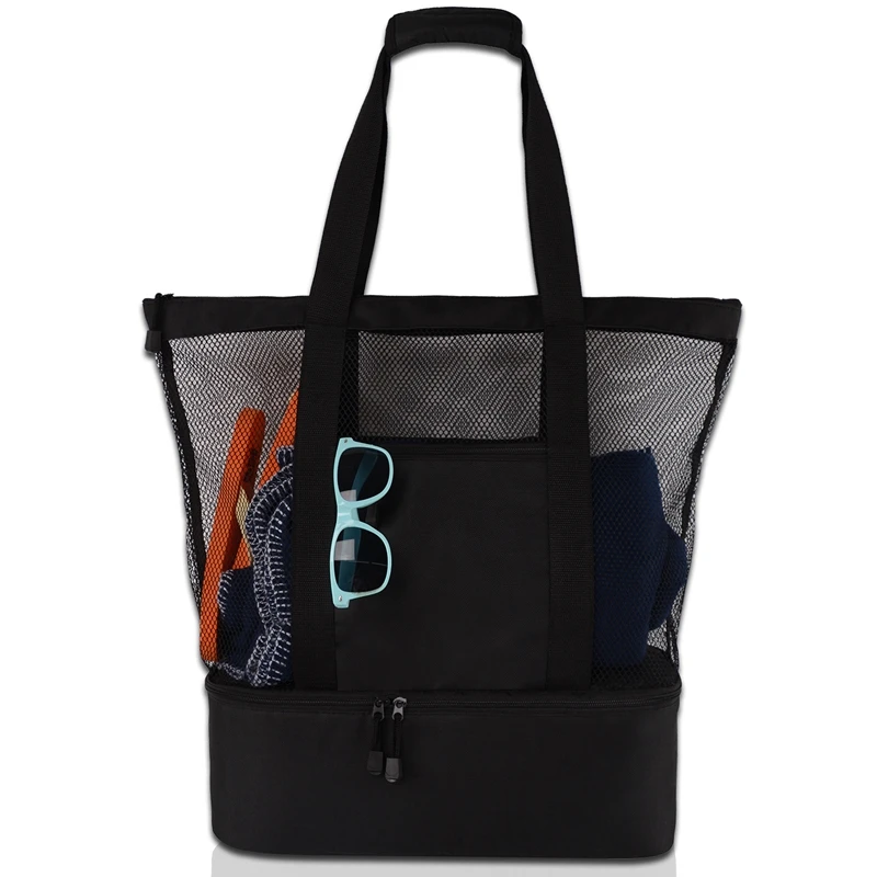 

HOT-Ladies Picnic Bag Mesh Refrigerator Compartment Oversized Zipper Closed Beach Tote Bag Outdoor Camping Beach Tote Bag