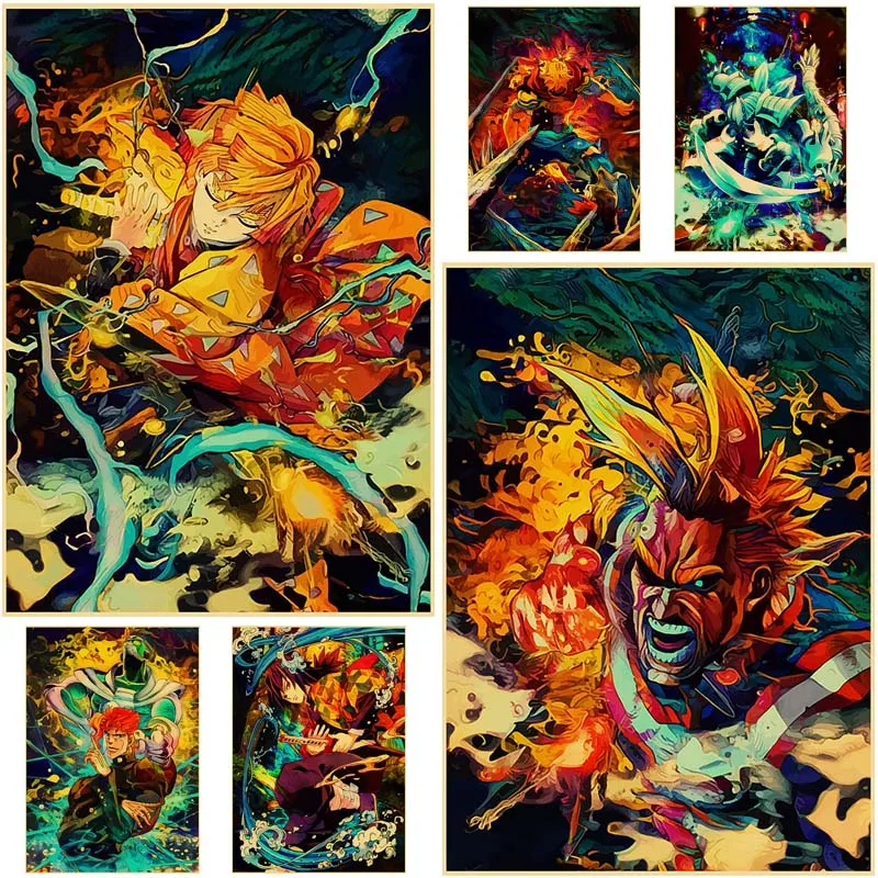 

Крафт-бумага Аниме фигурки плакаты убийца демонов One Punch Man принты живопись картины настенное Искусство Декор декор комнаты роспись подарки