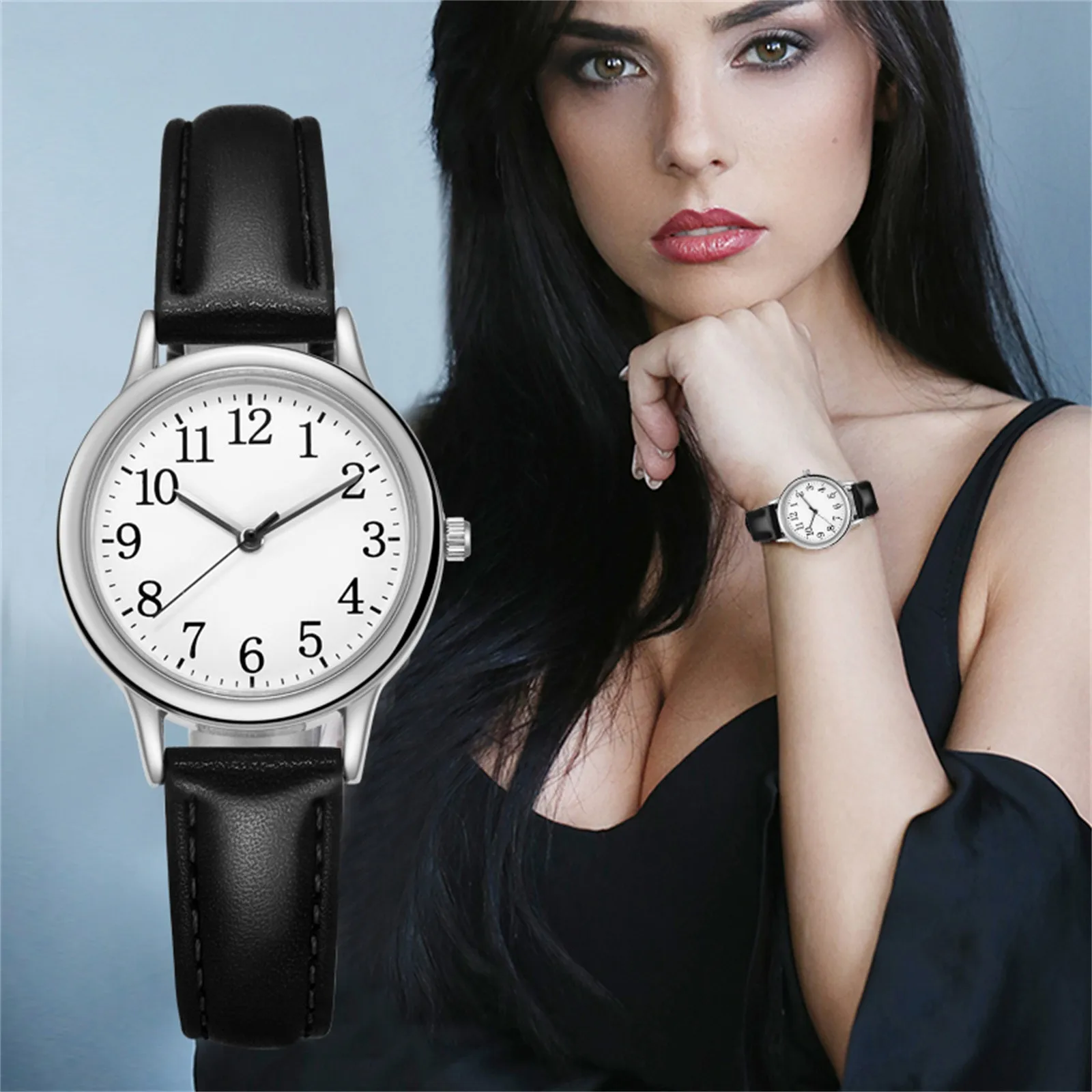 

Luxe Horloge Voor Vrouwen Gemakkelijk Te Lezen Arabische Cijfers Eenvoudige-Dial Quartz Horloges Dames Lederen Band Digitale
