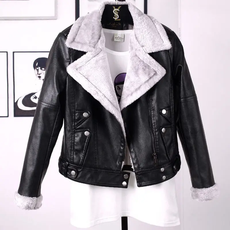 

Winter Women Faux Shearling Jackets Sheepskin Fake Leather Slim Jackets Coat Lady Thick Warm Suede Lambs Short Coats V63