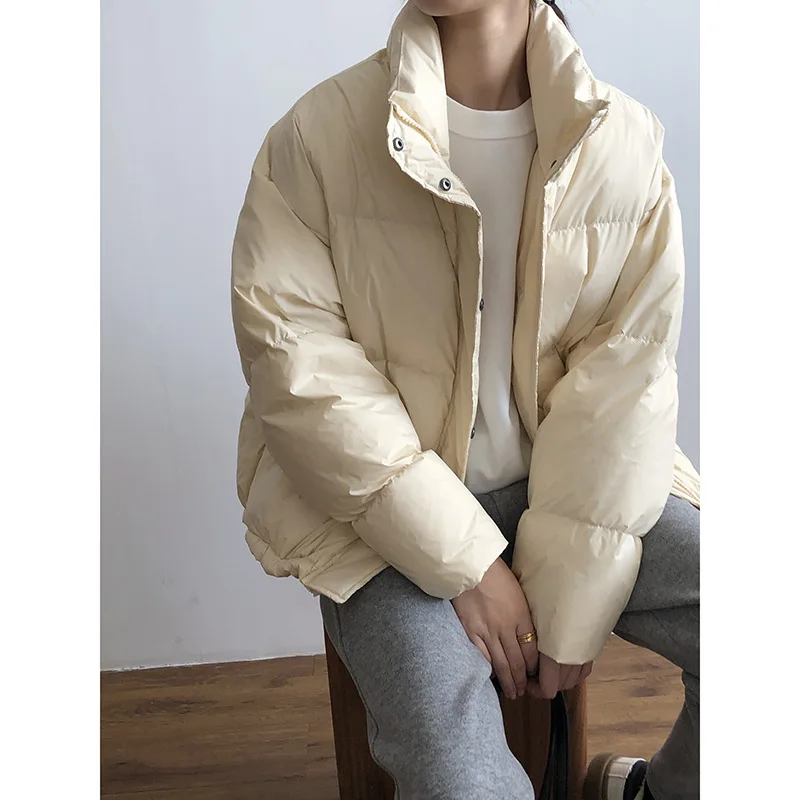 White Eiderdown Down Jacket for Women Small 2022 Winter Stand-Up Collar Short Student Bread Jacket