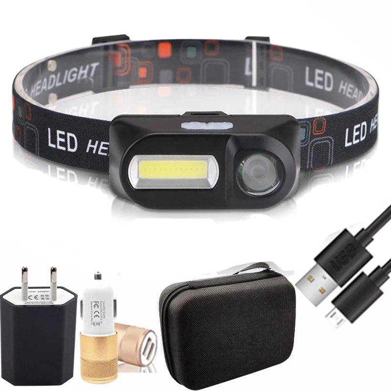 

Portable mini XPE+COB LED Headlamp USB Rechargeable Camping Head lamp Fishing headlight flashlight torch