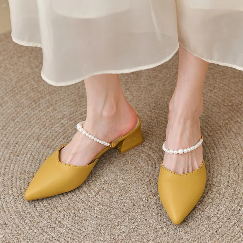 

Женские босоножки с ремешком на пятке, летние офисные туфли-лодочки на высоком каблуке, босоножки с закрытым носком и бусинами, 2023