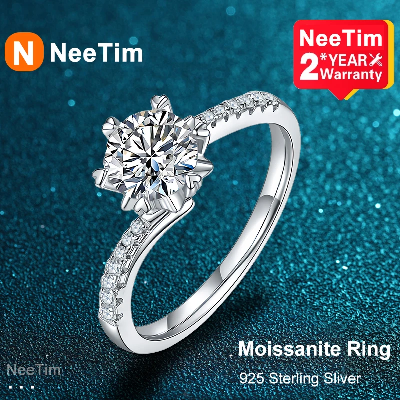 NeeTim Moissanite Rings 10k 14k White Gold D VVS1 Lab Diamond with GRA certificates Jewelry Customize Engagement Ring For Women