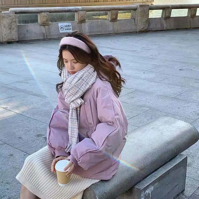 2021 Winter Puffer Coat Drawstring Tighten Short Harajuku Jacket Solid Color Loose Hooded Parka Oversized Abrigos mujer Invierno