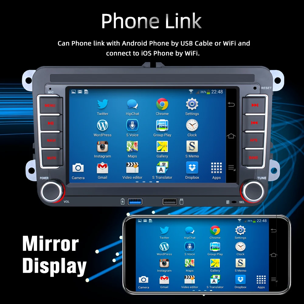 Фото Автомагнитола 2 Din, 7 дюймов, Android 12, мультимедийный плеер с сенсорным экраном для Volkswagen, GPS, Wi-Fi, FM, Bluetooth, 4G, Авторадио Carplay №3