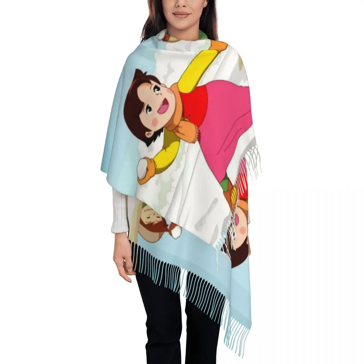 

Мультяшные шали Heidi и Snow женский шарф с кисточками, мягкие Мультяшные Альпы, горные шали, женские зимние осенние шарфы