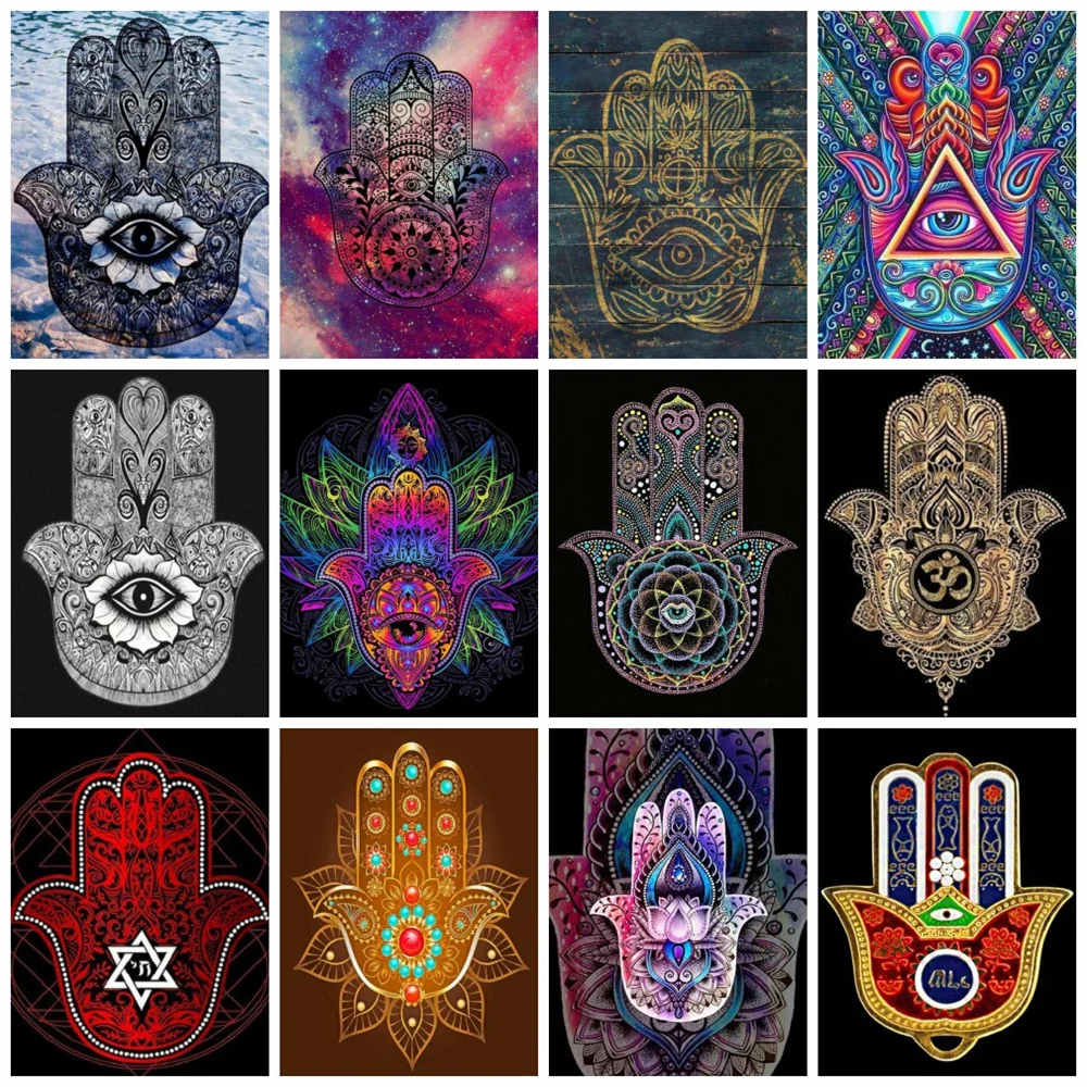 

Huacan Diamond Art Painting Mosaic Hand Of Fatima Square/round 5d Diy Embroidery Amulet Pattern Home Decor