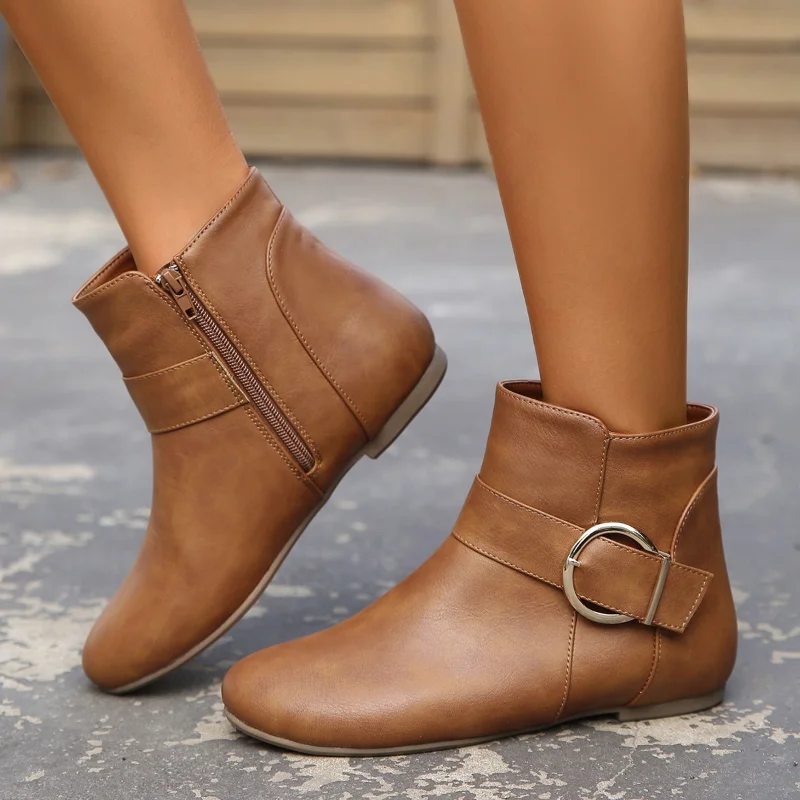

Women's Shoes on Sale 2023 New Fashion Zip Women's Boots Hot Sale Solid Daily Boots Women High Quality Belt Buckle Naked Boots