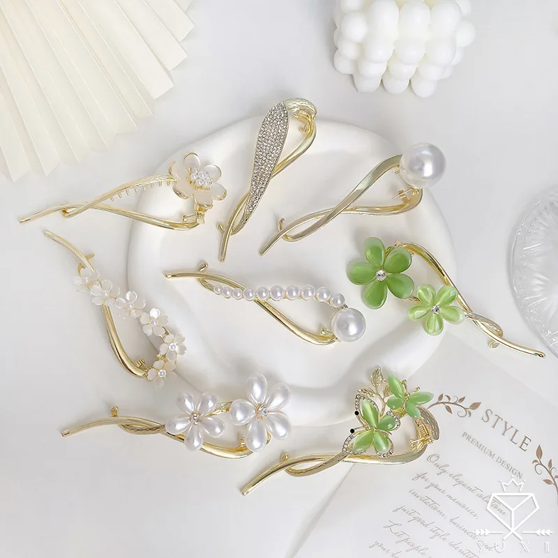 

Elegant Gold Silver Hollow Pearl Rhinestone Metal Hair Claw Vintage Hair Clips Headband Hairpin Fashion Hair Accessories