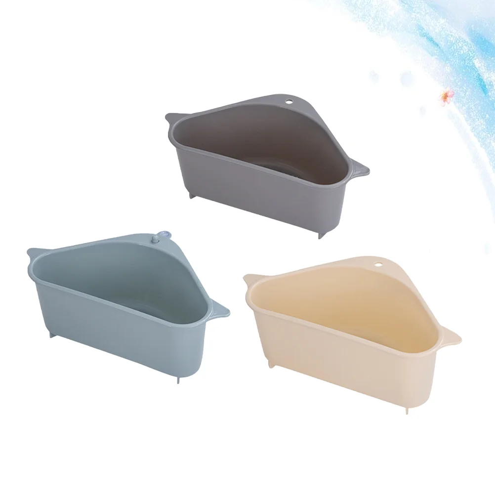 

3 PCS Sponge Holder Suction Storage Shelves Plastic Sink Corner Shelf Stand