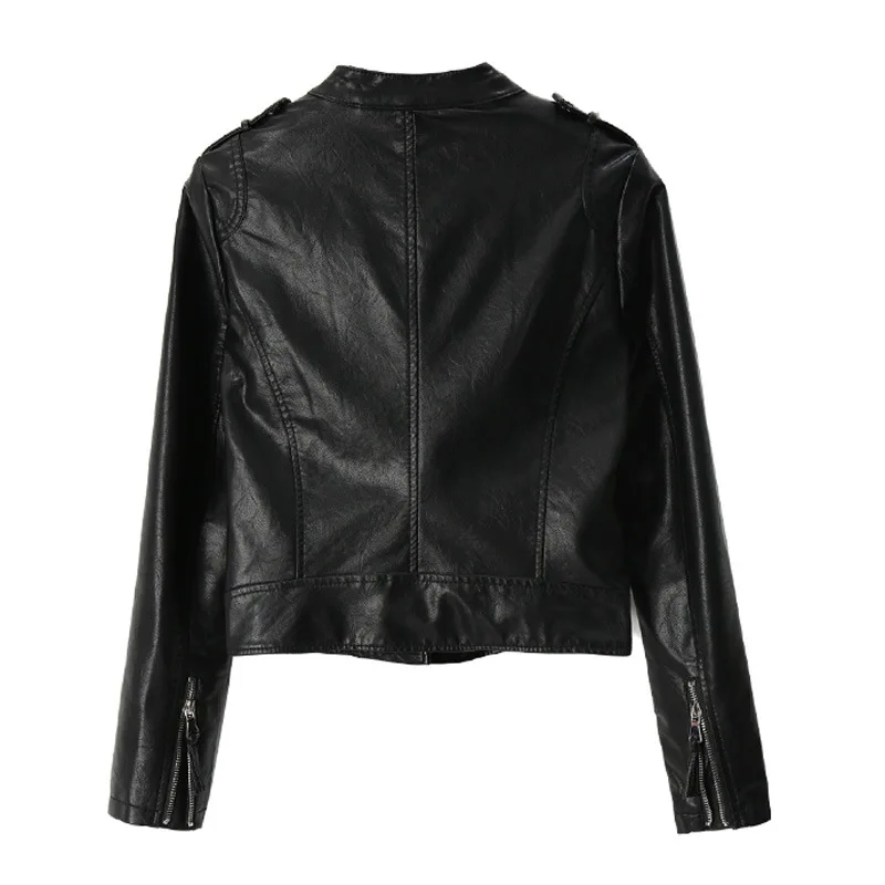 New stand-up collar short leather coat 2023 spring and autumn fashion casual women's motorcycle suit leather jacket jacket