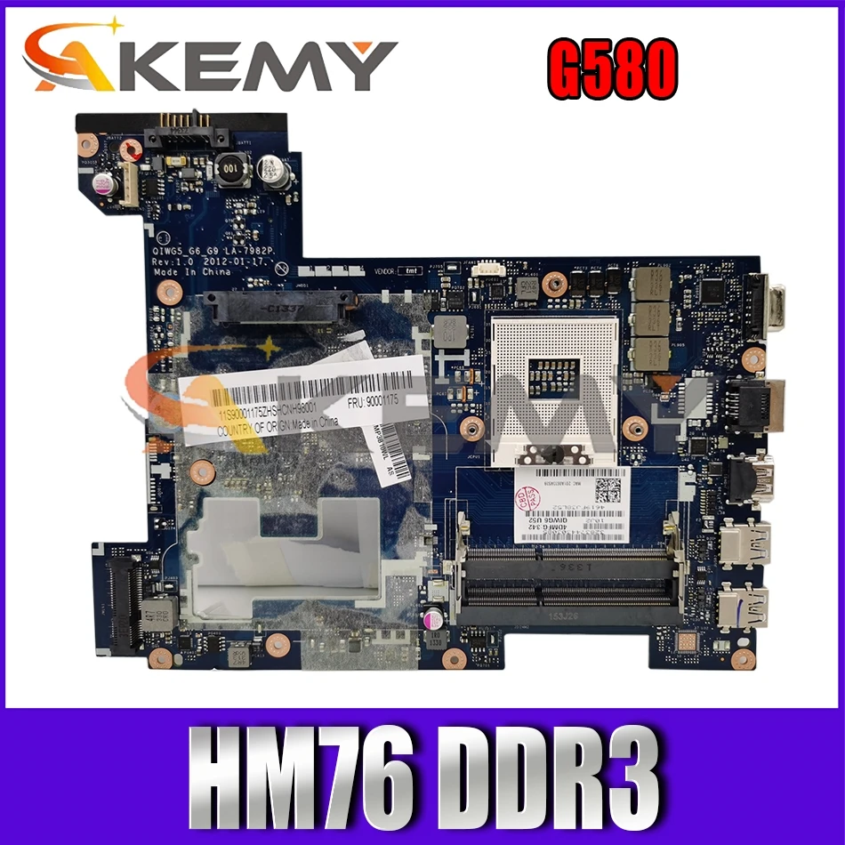

Akemy QIWG5_G6_G9 LA-7982P материнская плата для ноутбука Lenovo G580 материнская плата 90001175/90000119 PGA989 HM76 DDR3 100% протестированная работа