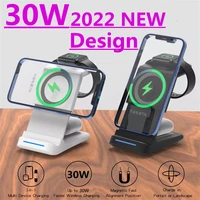 3 in 1 magnetic wireless charger stand 30w for iphone samsung xiaomi fast charging dock station for apple watch iwatch airpods
