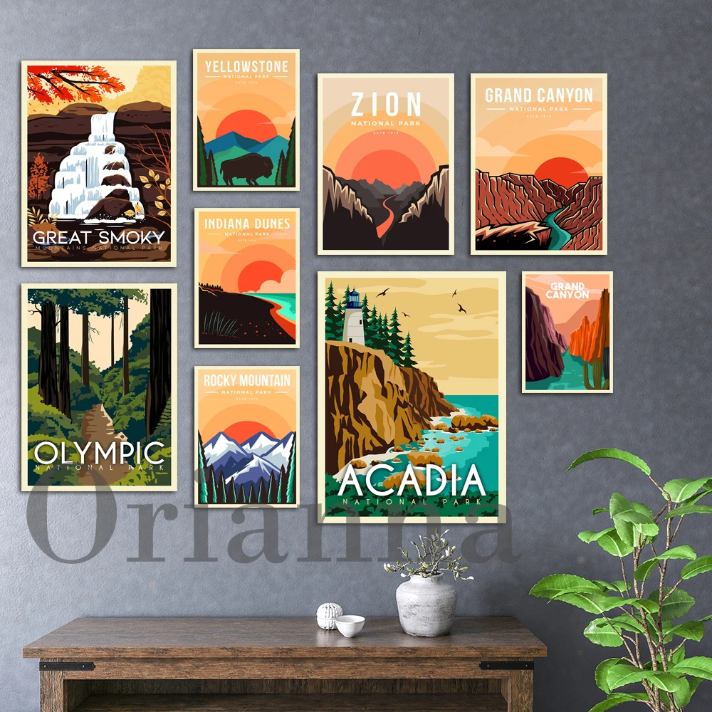 

Acadia Olympic Great Smoky Great Smoky Grand Canyon Zion Indiana Dunes Yellowstone Rocky Mountain National Park Travel Poster