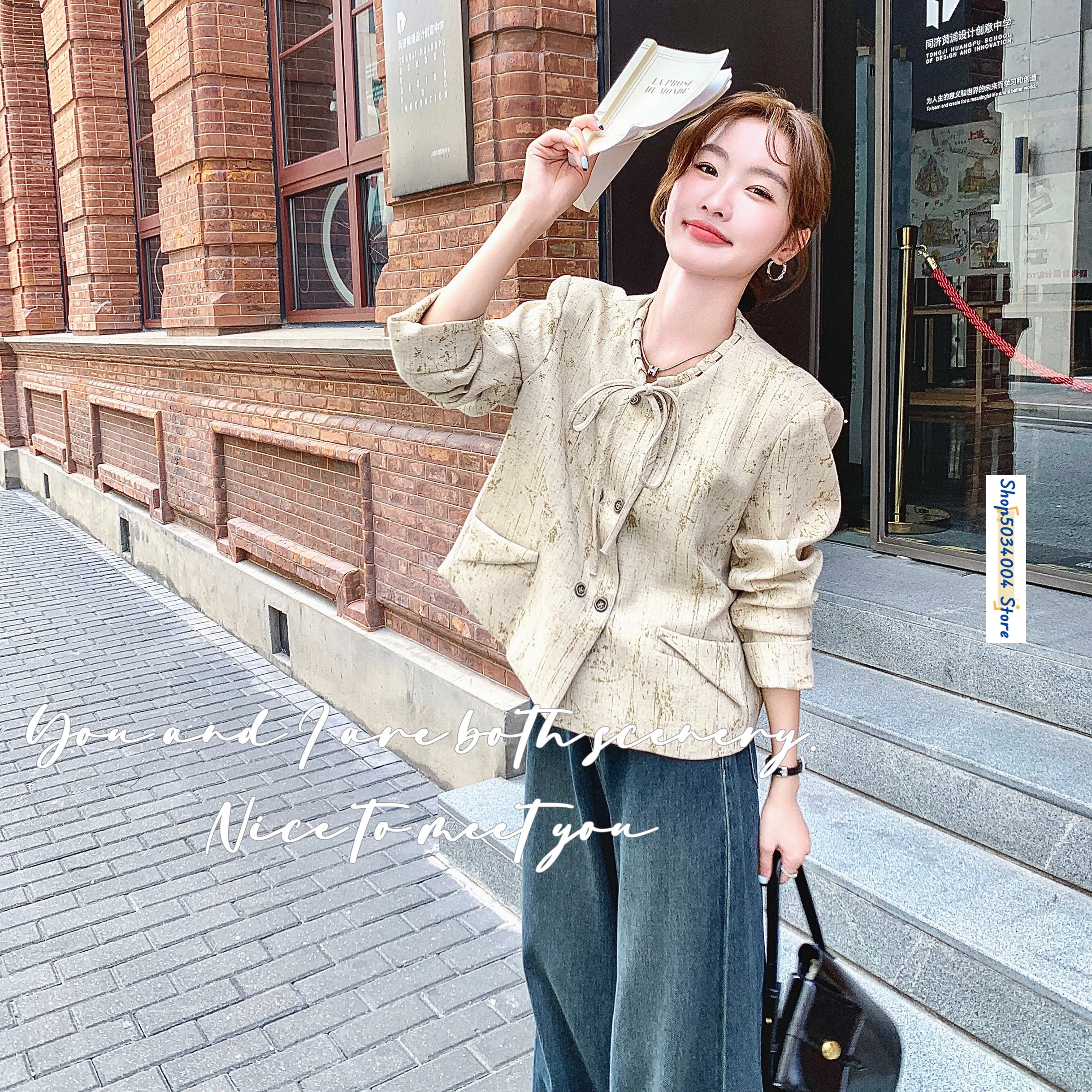 Женская короткая куртка с принтом элегантная шикарная двубортная Повседневная