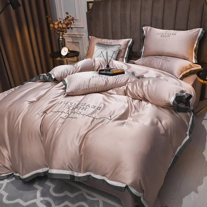 Luxury Bedding Set 4pcs Embroidery Duvet Cover Set Of Fitted Sheet Silky Bed Sets High-End Bedding And Pillowcases Home Textile