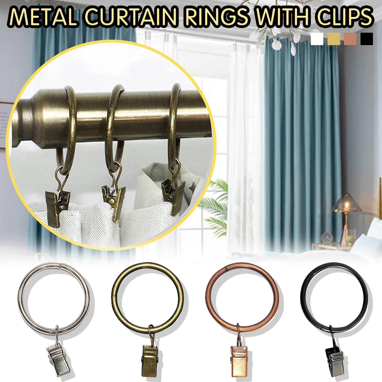 

15pcs/set Home Decoration Rod Clips Window Shower Clamps Bath Metal Curtain Ring Hook Retro Clothespin Pole Buckle Accessories