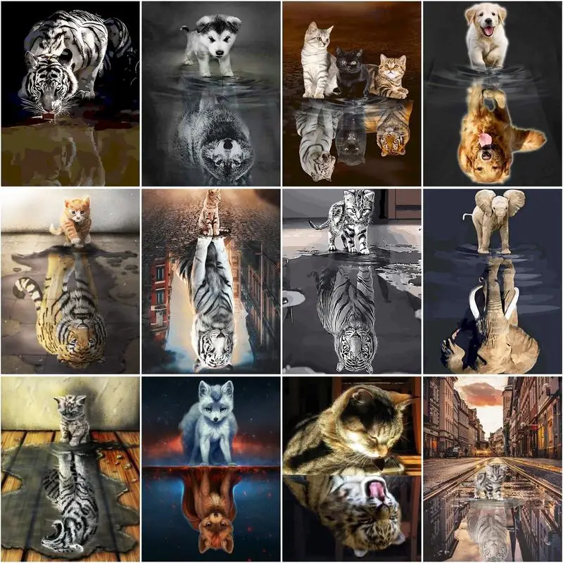 

DIY Painting By Numbers Kits Reflection Animals Picture By Numbers Handmade For Home Decors Art