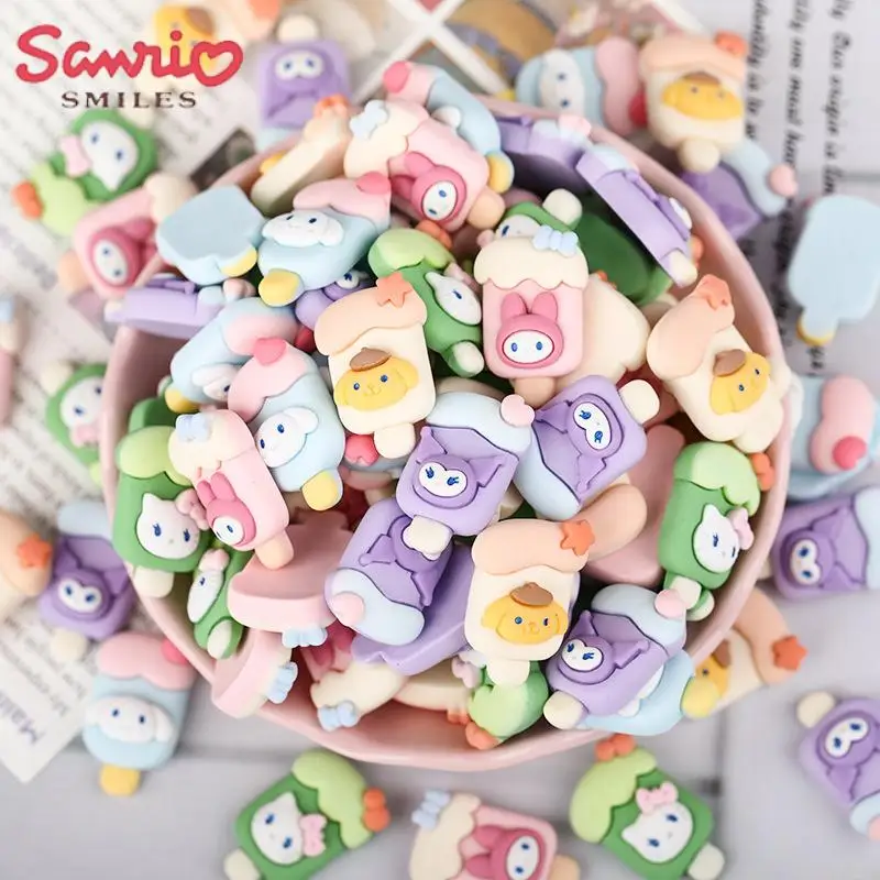 

10Pcs Kawaii Ice Cream DIY Accessories Hello Kittys Sanrio Kuromi Anime Cute Phone Case Hairpin Decoration Gifts Toys for Girls