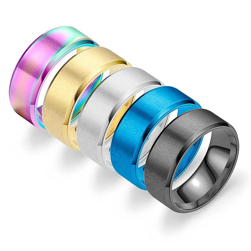 

Aroutty 8mm Matte Stainless Steel Rings Men Black Punk Ring For Women Blue Gold Silvery Simple Finger Rings Dropshipping