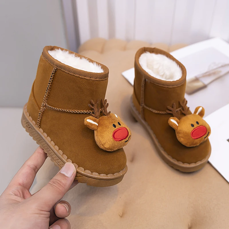 Детские зимние модные Нескользящие ботинки для снега 3D Рождественский олень