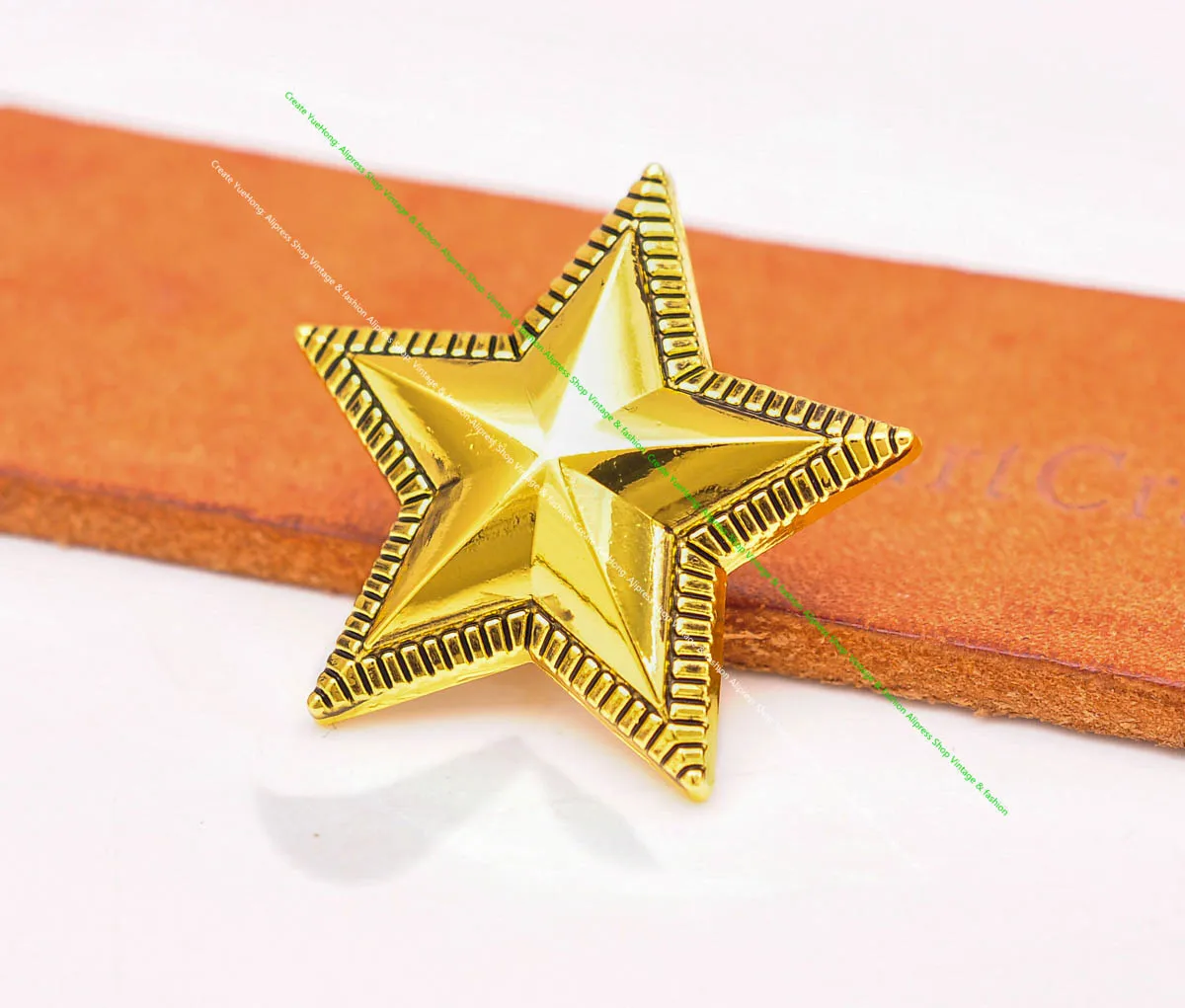 

30Mm Pattern Engraved Military Gold Star Conchos Shank Sewing Buttons Connector for Handcraft Leathercraft Clothes Accessories