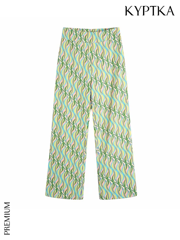 

KYPTKA Women Fashion Printed Flare Pants Vintage High Waist Side Zipper Female Trousers Mujer
