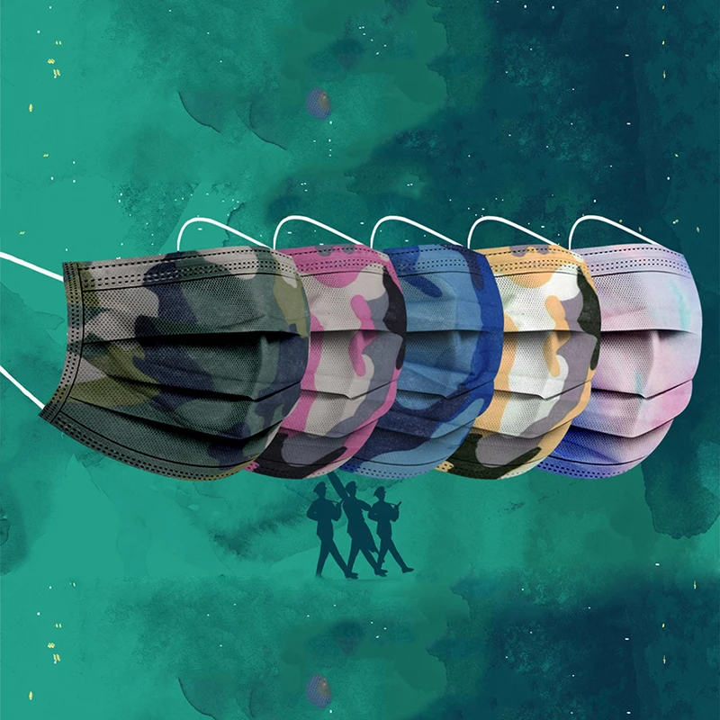 

50Pcs Colorful Mask Three-Layer Meltblown Cloth Colorful Protective Thickening Masks High Quality Fashion Men Woman Masks New