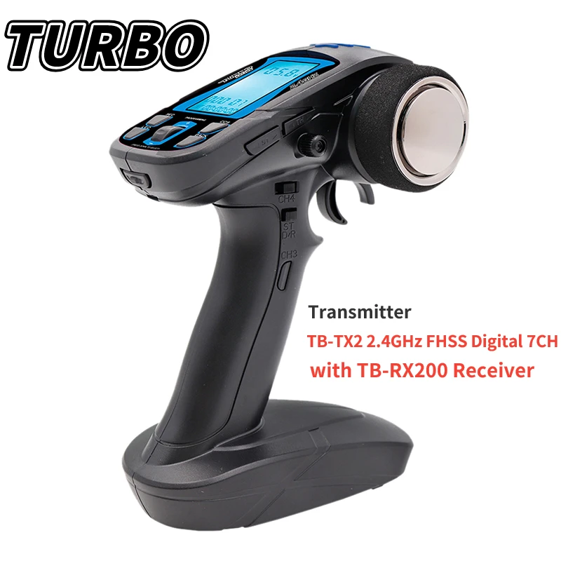 TURBO RACING TB-TX2 2.4GHz FHSS Digital 7CH Radio Remote Control Transmitter with TB-RX200 Receiver LCD LED for RC Vehicle Boat enlarge