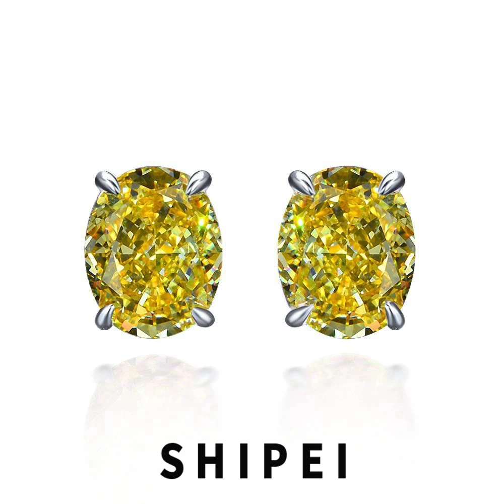 

SHIPEI Classic 925 Sterling Silver Oval 2CT Citrine Gemstone Studs Earrings Wedding Engagement Fine Jewelry for Women Wholesale