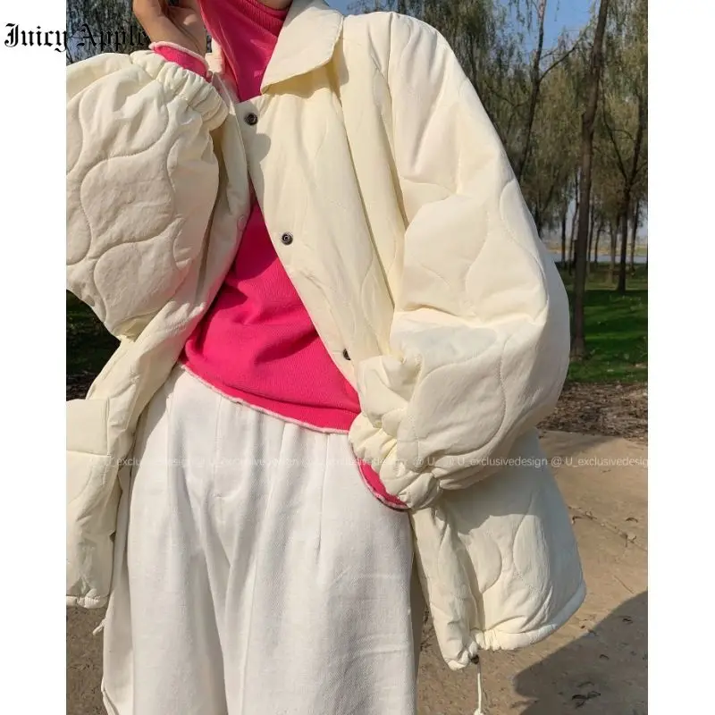 Winter Warm Elegant Thick Parkas Coats Women Loose Casual Simple Solid Jacket Fashion Streetwear Single Breasted Outwear New Y2k
