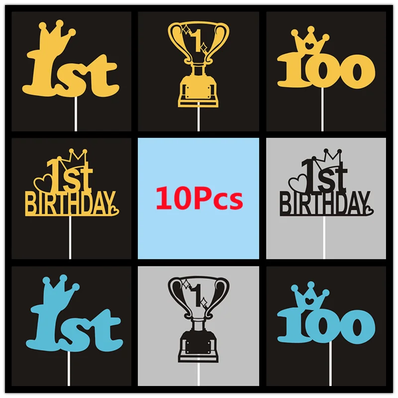 

10 Pcs/Bag Paper Board 1/100 Age Cake Topper Champion Happy Birthday Decoration Cupcake Party Supplies Baking DIY Decor