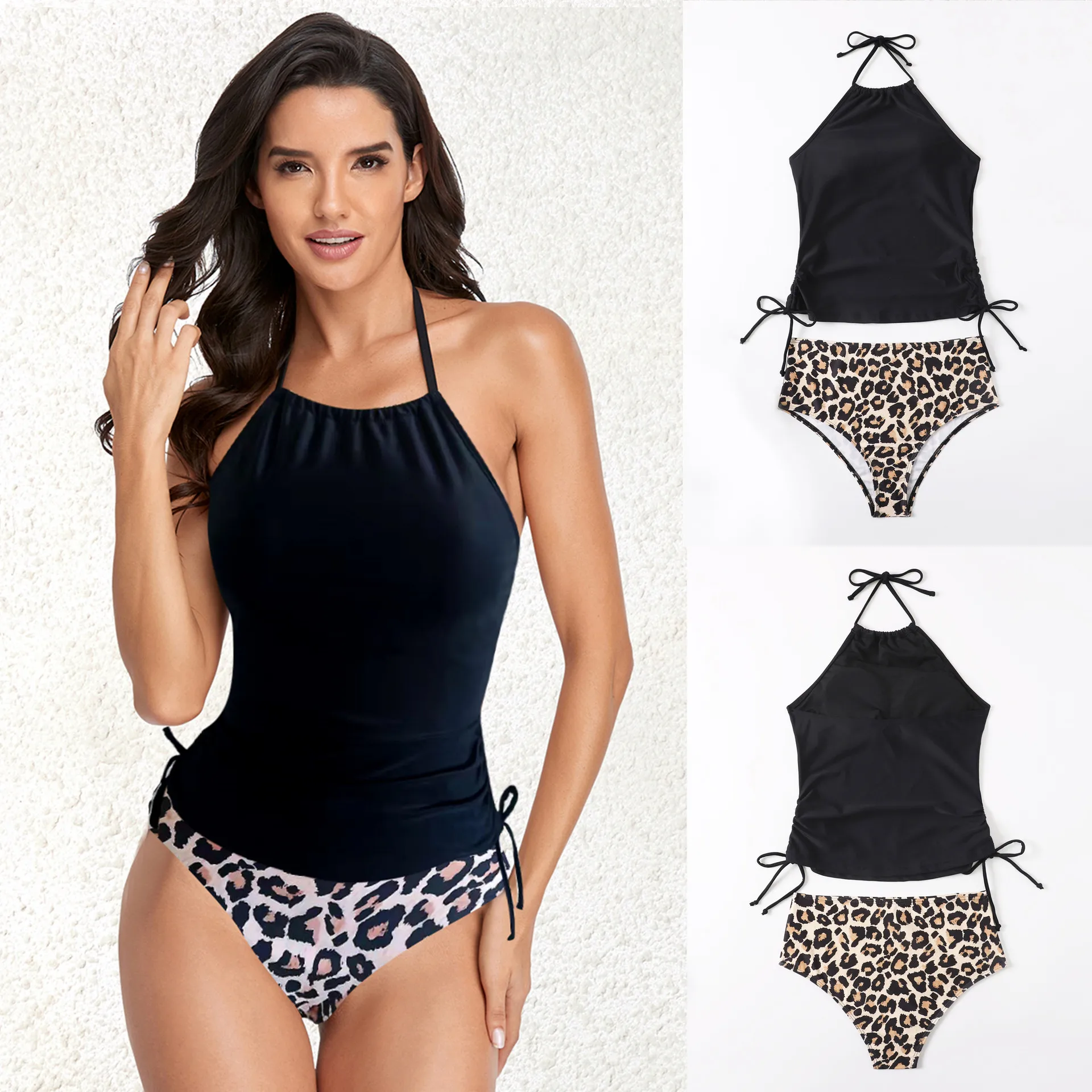 

2022 European and American leopard print swimsuit halter triangle bikini bikini swiming suit women
