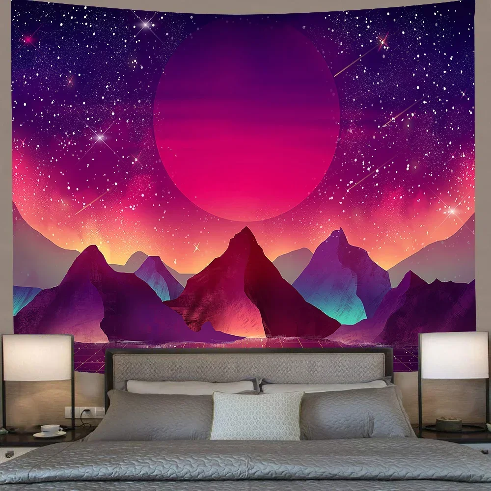 Simsant черно-белые горы гобелен луна звезды ночное небо художественный настенный