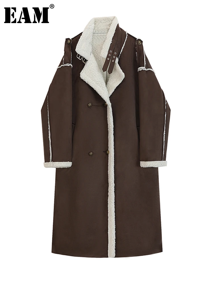 

[EAM] Loose Fit Lambswool Big Size Long Warm Jacket New Lapel Long Sleeve Women Coat Fashion Tide Spring Autumn 2022 1DF0577