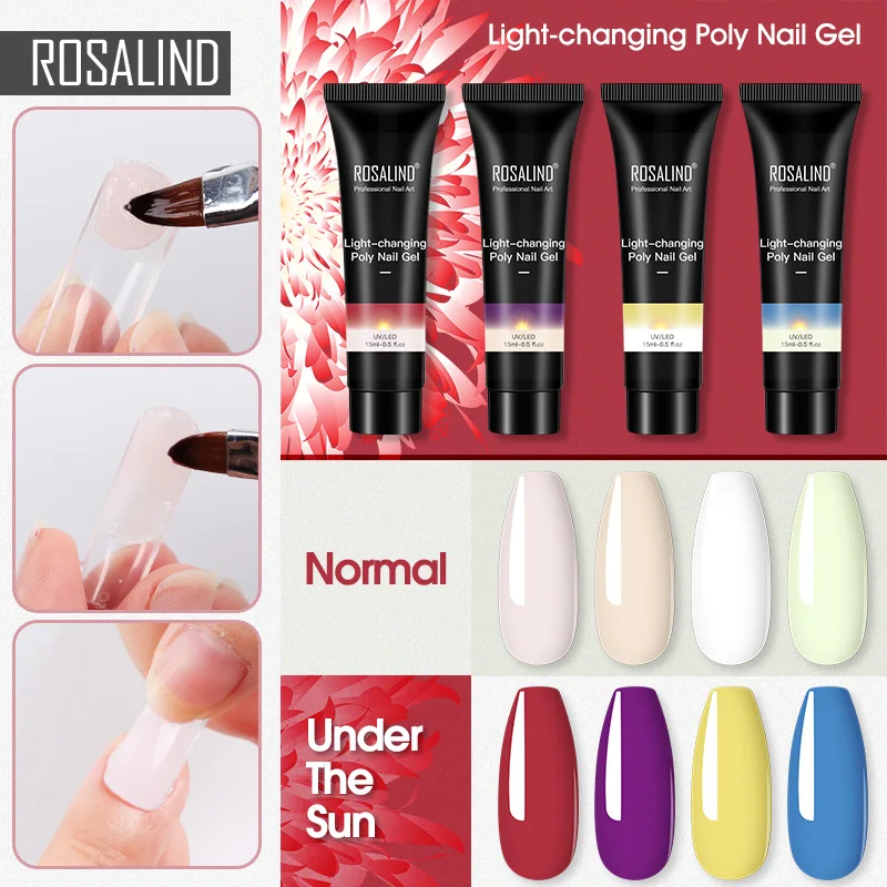 

ROSALIND Poly Nail Extension Gel Nails Art Design Semi Permanent Gel Nail Builder All For Manicure Polish Light-Changing